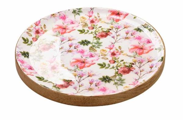 Tisch Deko Holzteller beschichtet Floral Muster Landhaus 30cm